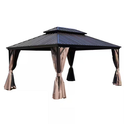 Hardtop Aluminum Gazebo Built for Year-Round Use, 12x16 Ft Double Roof, Mosquito Netting, 192 Sq Ft Coverage