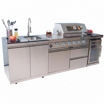 Outdoor Kitchen Island Built for Backyard Entertaining, 4-Burner 72000 BTU Grill, 68L Refrigerator, Stainless Steel
